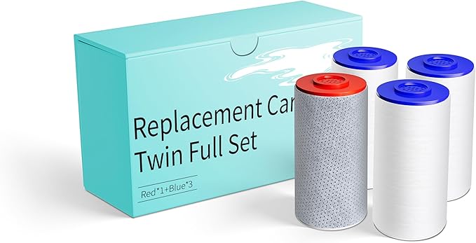 Replacement Filters for Weddell Duo Shower System - Efficient Reduction of Chlorine, Contaminants & Hardness | Enhance Skin and Hair Health with Every Shower (1Red+3Blue)