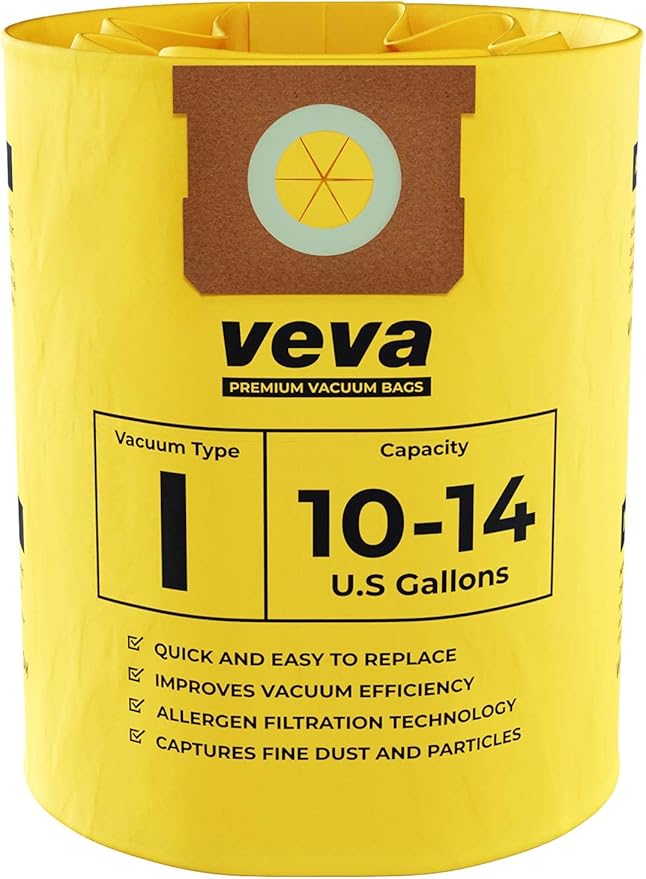 10 Pack, 10-14 Gallon Filter Bags for Shop Vac Vacuum - Type I 90672 - High-Efficiency Vacuum Bags