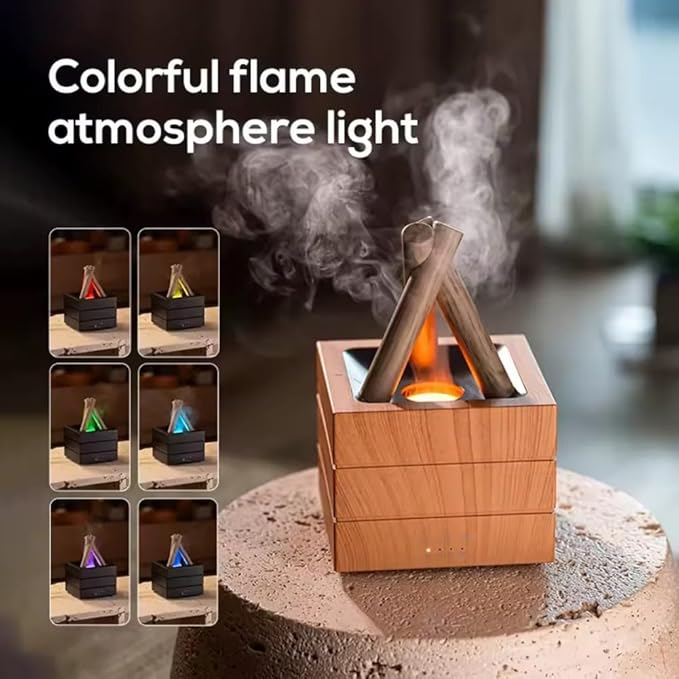 Flame Mist Flames Humidifier Essential Oil Diffuser, Bonfire Aroma Diffuser Fireplace Flame Humidifier with Remote, Cool Mist Aromatherapy Machine Night Light for Large Room Bedroom Office