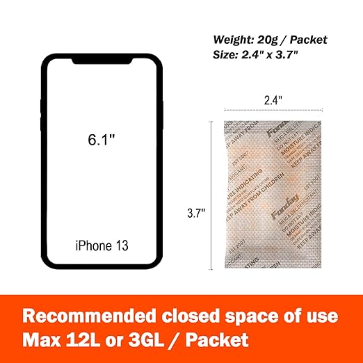 100Packs x 20Gram Fonday Rechargeable Silica Gel Desiccant Packets Food Grade Fast Reactivate Desiccant Bags Moisture Indicating Orange to Green