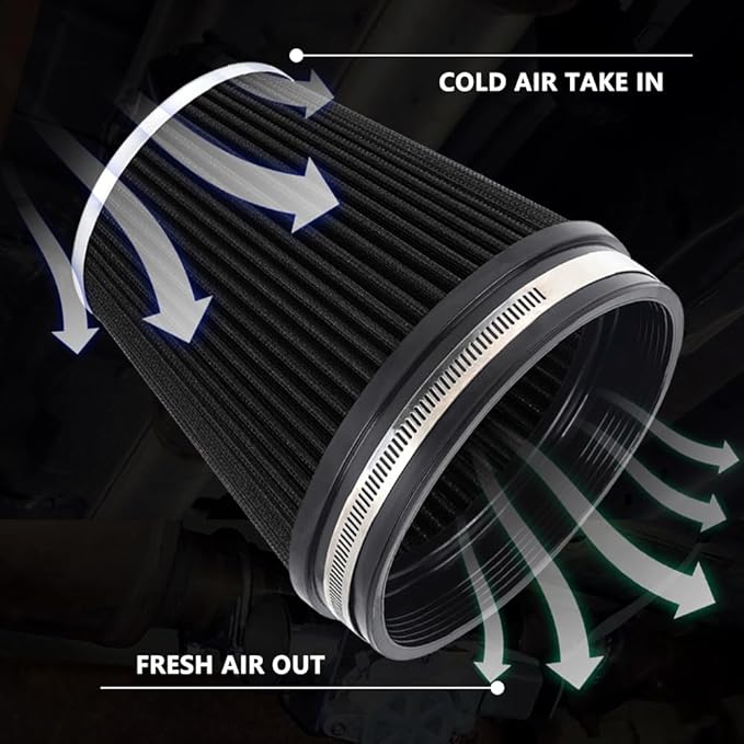 MUGE RACING 6" 152 mm High Flow Inlet Air Filter, Air Intake Cone Filter Replacement Performance Washable Clamp-On Dry, 6'' Tall(Black)