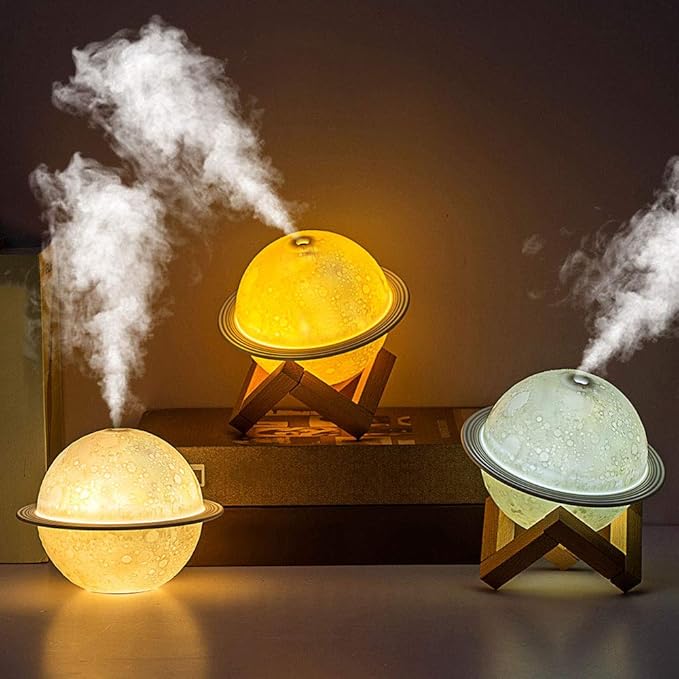 Moon Lamp Humidifier, 2 in 1 Moon Night Light & Humidifiers with USB Recharge, 3 Colors 3D LED Moon Light with Stand, Aromatherapy Diffuser for Kids Friend Lover Birthday Gift Bedroom Home Decor 200ml