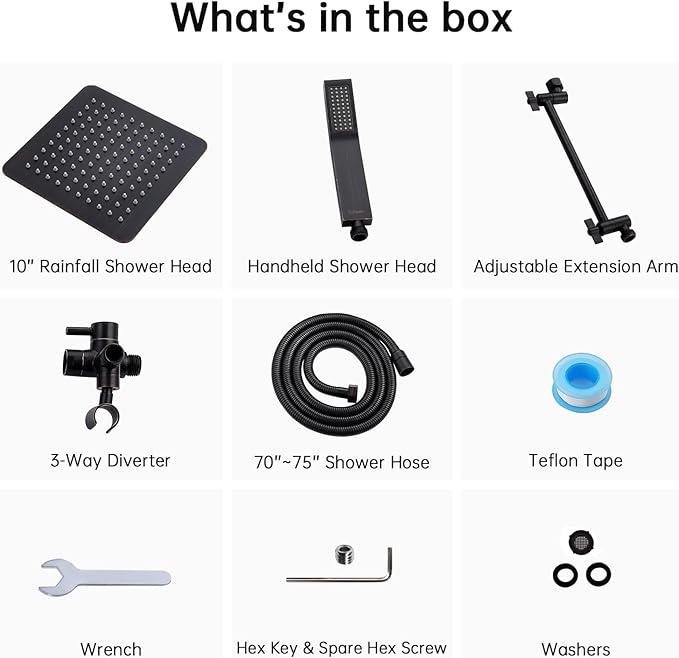 G-Promise All Metal 10 Inch Dual Square Shower Head with Handheld Spray Combo, Rain Shower Head, Adjustable Extension Arm, 3-Way Diverter, 71 Inch Long Hose - A Bathroom Upgrade(Oil Rubbed Bronze)