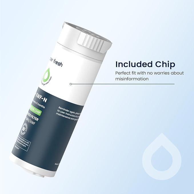 GLACIER FRESH Water Filter Compatible with XWFE (Built-in CHIP), Replacement for GE XWFE, XWF Refrigerator Water Filter NSF/ANSI 42 Certification Pack of 1