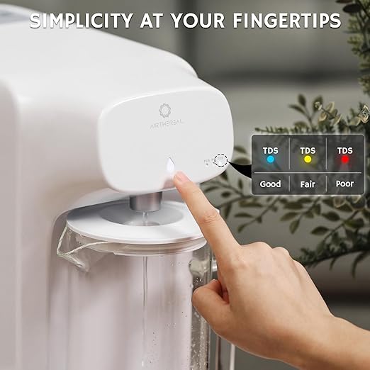 Airthereal Reverse Osmosis Countertop Water Filter with Premium Glass Pitcher - 5 Stage Purification for Safe Drinking, No Installation RO Filtration, Purified Water Dispenser, Pristine Lite3