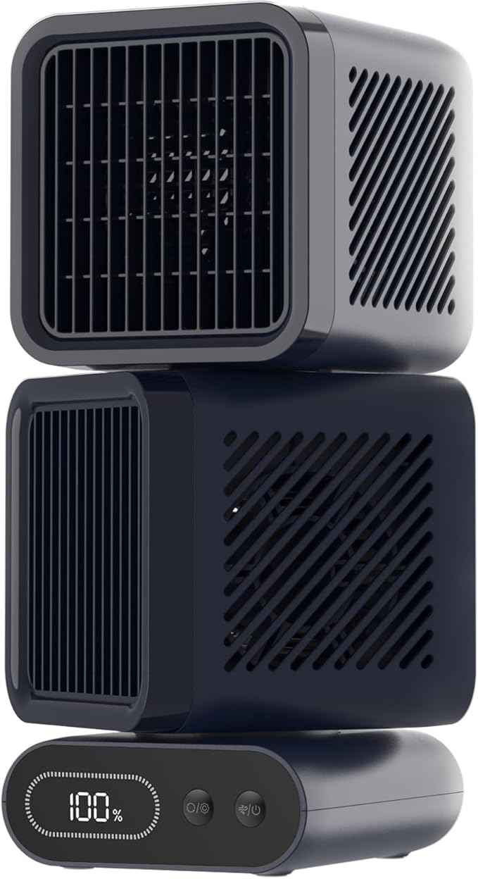 Desk Fan, 11-Inch Table Fan for Bedroom, 6 Speeds, Digital Display, Dual Heads 6000mAh Battery USB Fans, 360° Rotating, 120° Auto Oscillating, Desk Fans Small Quiet for Home, Office, Kitchen