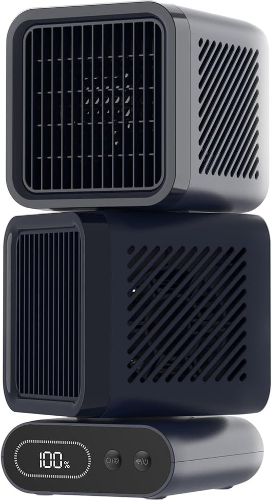 Desk Fan, 11-Inch Table Fan for Bedroom, 6 Speeds, Digital Display, Dual Heads 6000mAh Battery USB Fans, 360° Rotating, 120° Auto Oscillating, Desk Fans Small Quiet for Home, Office, Kitchen