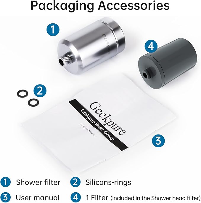 Geekpure 5-stage Shower Filter Reduces Chlorine Odor Rust - Improves Skin Hair Condition