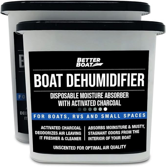 Moisture Absorber and Boat Dehumidifier, Charcoal Odor Remover for Damp Smell and Humidity, Unscented and Fragrance-Free, 2 Pack, Ideal for Basement, Closet, Home, RV, or Boating, No Refill Needed