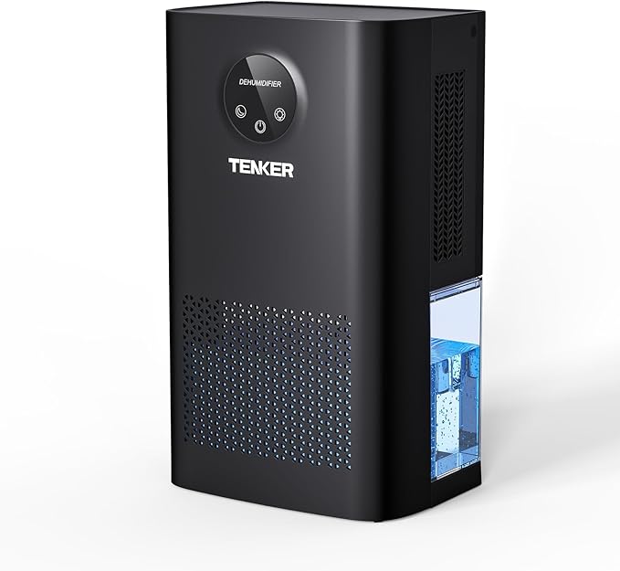 TENKER Dehumidifier for Home, 77 OZ Water Tank (800 sq.ft) Dehumidifiers, Quiet Dehumidifier with Sleep Mode, Auto Shut Off, 7-Color LED Light for Closet Bedroom Bathroom Basement RV, White (Black)