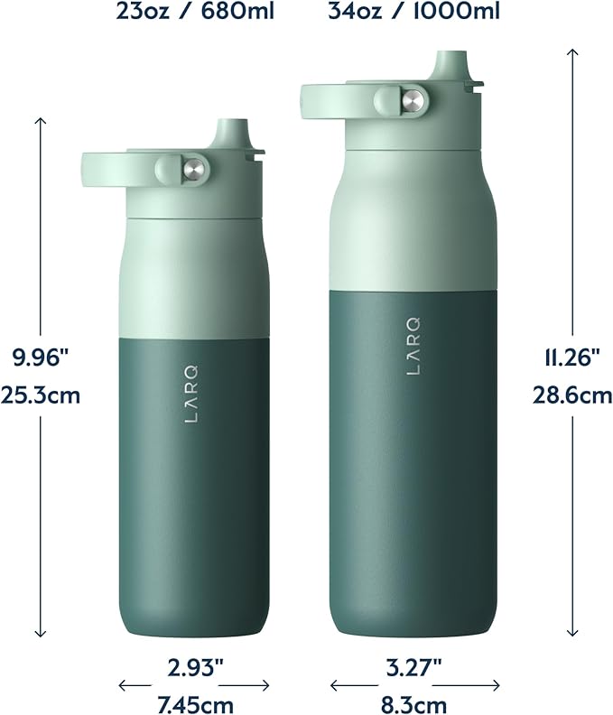 LARQ Bottle Swig Top 34oz - Insulated Stainless Steel Water Bottle With Built-In Silicone Handle | BPA Free | Reusable Water Bottle for Sports, Gym, and Travel, Eucalyptus Green