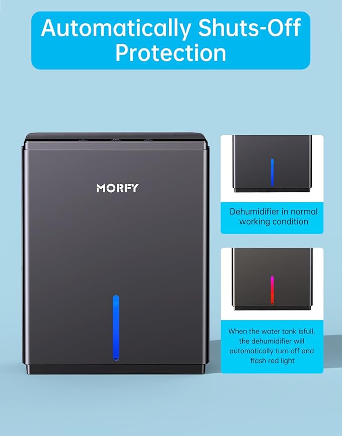 MORFY Dehumidifier, 80 OZ Small Dehumidifier for Bedroom, Bathroom, RV, Closet, Dual-Semiconductor Quiet Dehumidifiers for Home Room with Drain Hose, 7 Colors LED Auto Shut Off