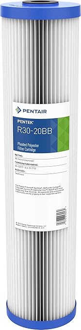 Pentair Pentek R30-20BB Big Blue Sediment Water Filter, Whole House Pleated Polyester Filter Cartridge, 20" x 4.5", 30 Micron, White