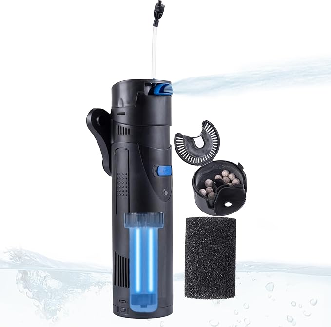 UV Aquarium Filter Uv Sterilizer For 21-53 Gallon Fish Tank 185GPH, 20 Watt Submersible Internal Pump Uv Sterilizer For Salt Water Aquarium 4.9FT Cord | Marine Aqua,Turtle Tank Green Killing Machine