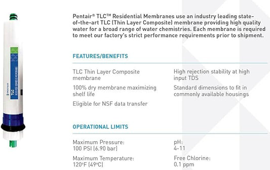Pentair Pentek TLC-50 Reverse Osmosis Membrane, TLC Thin Layer Composite Residential Membrane Replacement, 50 GPD Flow Rate