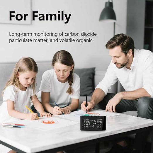 16 in 1 Air Quality Monitor Indoor 9 AQI Detector& 7 AQI Alerts with Portable Sensors for HCHO, TVOC, CO2, PM2.5, PM10, Temperature & Humidity, Formaldehyde,CO2 Detector,Suitable for Home,Black