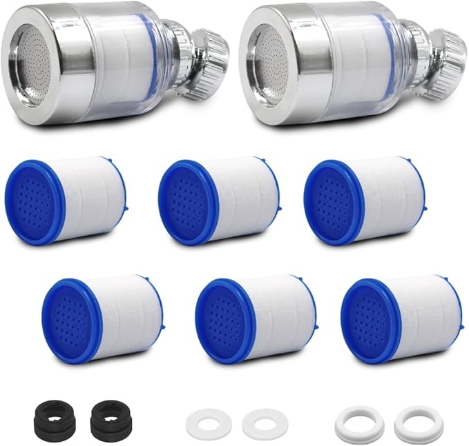 Sonku 2 Pack Kitchen & Bathroom Faucet Filter, Universal 360 Rotating, 6 Replacement Cartridges, Advanced Filtration Technology