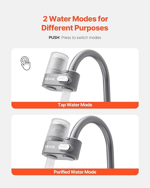 VEVOR Faucet Mount Water Filter, Vertical Water Purifier for Sink Tap, NSF Certified Carbon Fiber Filter, Removes Chlorine Lead with 3 Filters, Fits Most Kitchen or Bathroom Faucets, Gray