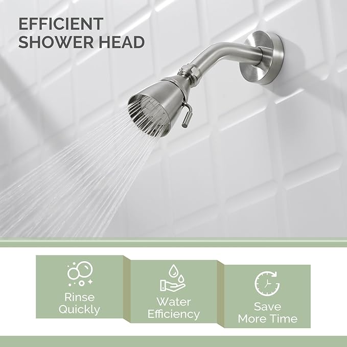 Angle Simple Shower Head, Brass High Flow Shower Sprayer Head, Adjustable Angle and Water Flow, G 1/2, Brushed Nickel