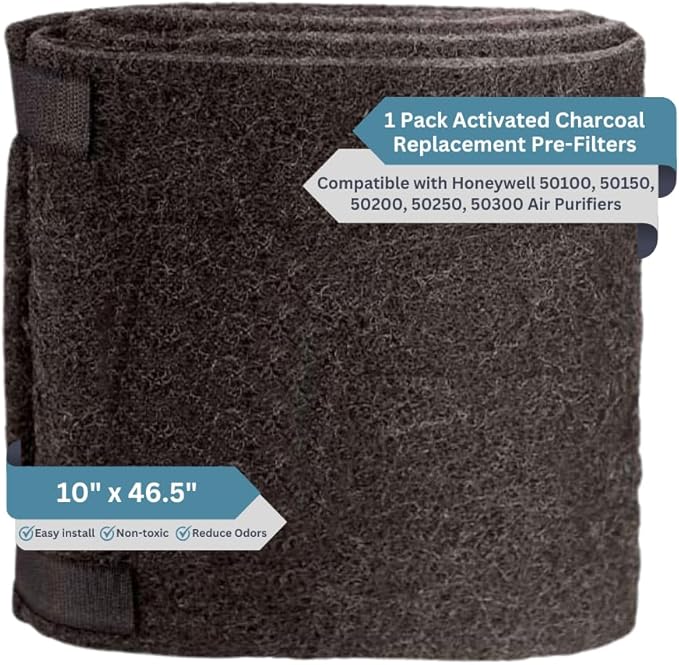 Premium Activated Carbon and Zeolite Prefilter - Versatile 10" x 46.5" Dual Action Carbon Replacement Filter & Extends HEPA Filter Life, Compatible w/Honeywell Air Purifiers Models