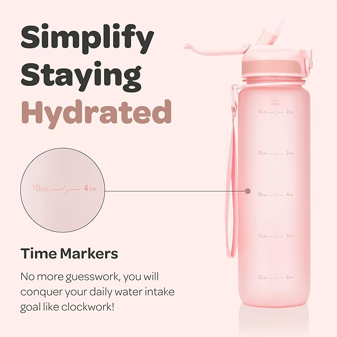 Hydracy Water Bottle with Time Marker -Large BPA Free Water Bottle & No Sweat Sleeve -Leak Proof Gym Bottle with Fruit Infuser Strainer & Times to Drink -Ideal for Fitness Sports & Outdoors
