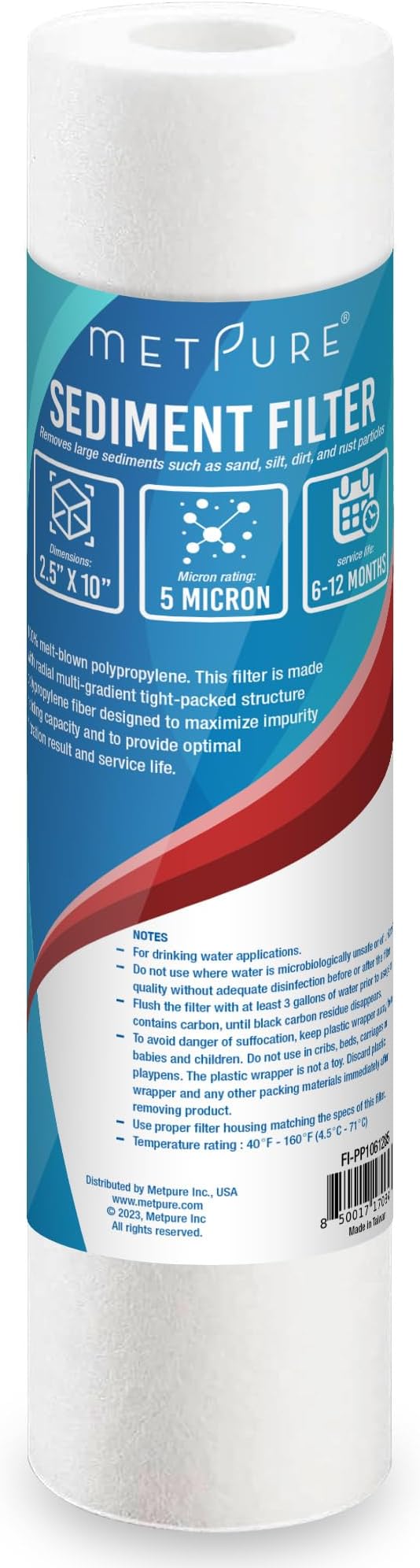 6-Pack Sediment Filter 2.5"x10" 5 Micron Multi-Gradient Cartridge Replacement for Any Standard RO Drinking Water System, Whole House Filtration. Compatible with DuPont, Compatible with Pentek