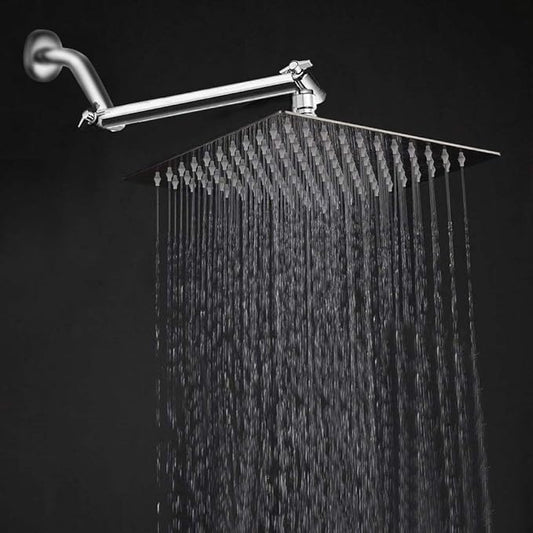HarJue High Pressure Large Stainless Steel Square Rain ShowerHead With Shower Arm Waterfall Full Body Coverage Easy to Clean and Install (10 Inch with Arm, Chrome Finish)