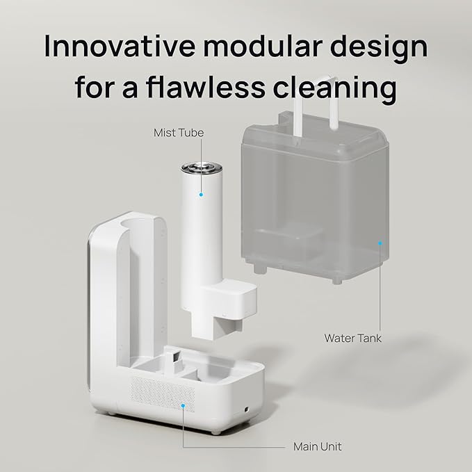 Dreo Humidifiers for Bedroom, Top-filled Smart Quiet Cool Mist Humidifiers for Large Room Home, Oil Diffuser & Nightlight, 50Hours Runtime for Indoor Plants, with Alexa/Google, Grey