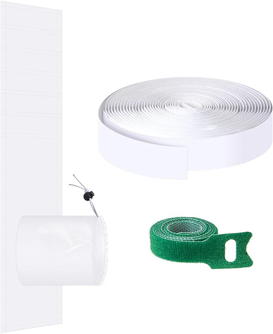 Universal Portable AC Window Seal Kit, Adjustable 40-63" Sliding Window Vent Panel w/Drawstring and Adhesive, No-Drill Insulation for Air Conditioner and Dryer Hose (White)