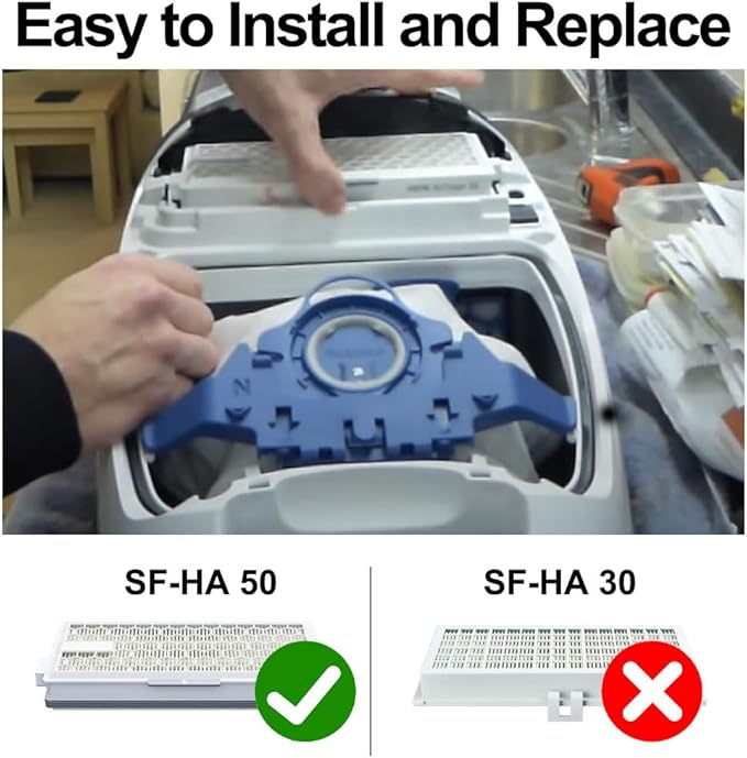 4 Pack SF-HA 50 HEPA AirClean 50 Filter for Miele, Vacuum Filters Compatible with Miele S4, S5, S6, S8, S8000 Series, Complete C2 & C3, with 4 AirClean 3D GN Vacuum Cleaner Bags+ 2 Air Clean Filters