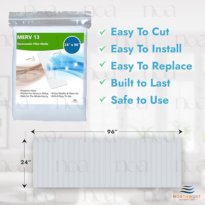 NORTHWEST ENTERPRISES MERV 13 Filter Media, Cut to Fit, Washable Air Filter (24" x 96" x 1/16")