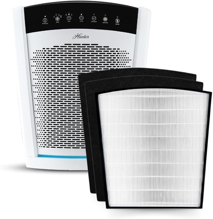 Hunter HP800 Air Purifiers for Home Large Room and Bedroom. True HEPA Air Purifier for Pets, Odors, Allergens, Smoke, Dust, VOC's. Value Bundle w/Extra Filter. Cleans 2585 Ft² per hour. White