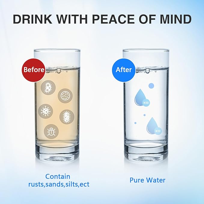 BLUERISE 5 Micron 10" x 4.5" Wire Wound Whole House Water Filter Replacement Cartridge for Sediment, Reverse Osmosis RO Filtration System Cartridge Universal for Well Water（pack of 2）