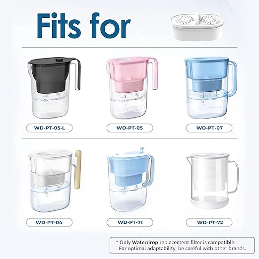[Original] Waterdrop WD-PF-01A Plus Replacement Filters for All Waterdrop Pitcher Filtration System, Reduces PFAS, PFOA/PFOS, Chlorine, Last Up to 3 Months or 200 Gallons (Pack of 4)