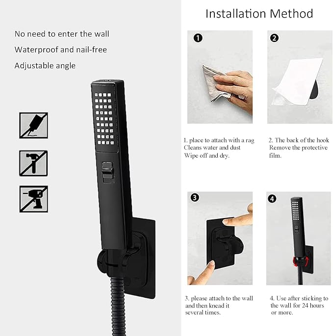 8"High Pressure Square Rain Shower Head and 2-in-1 Hand Shower.Equipped with 78"Hose, 3 Way Diverter Valve,Adhesive Shower Head Holder.(AWAXFOLO Square Shower Head Set Black)