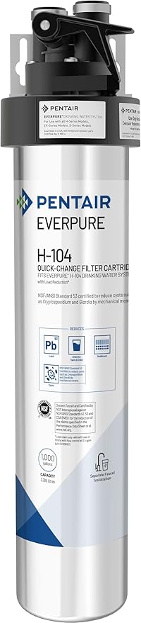 Pentair Everpure H-104 Drinking Water System, EV926271, Includes Filter Head, Filter Cartridge, All Hardware and Connectors, 1,000 Gallon Capacity, 0.5 Micron