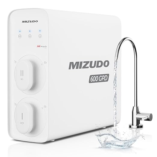 Compact Tankless RO System Under Sink, Mizudo 8 Stage Reverse Osmosis System, 600GPD, NSF/ANSI 372&53&42 Certified, 3:1 Pure to Drain, Quiet & Leakproof RO Water Filtration System for Small Kitchen
