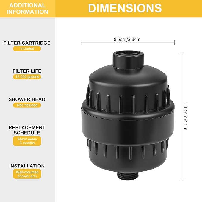 BESy HEAVY DUTY Filter for Hard Water High Output Shower Filtered Universal Multi-Stage Shower Head Filters for Removing Chlorine Improves The Condition of Your Skin Hair and Nails Matte Black