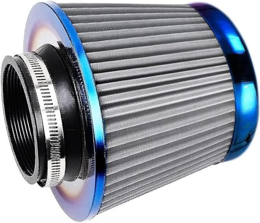 Cold Air Intake Filter, High Performance, Washable Filter, Clamp-On Replacement Air Filter, Flange Diameter 3inch/76mm Gray
