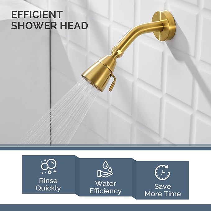 Angle Simple High Flow Shower Head, Brass Shower Sprayer for Outdoor, Adjustable Angle and Water Flow, G 1/2, Brushed Gold