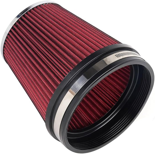 MUGE RACING 6" 152 mm High Flow Inlet Air Filter, Air Intake Cone Filter Replacement Performance Washable Clamp-On Dry, 6'' Tall(Red)