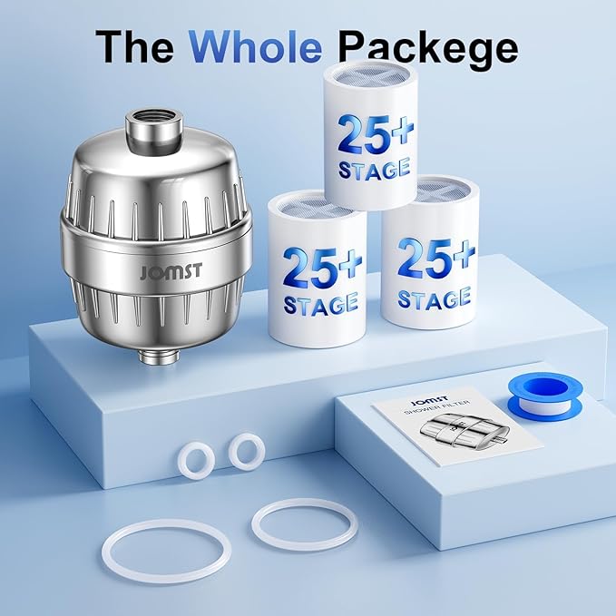 25 Plus Stages Shower Filter with 3 Cores - Maximize Shower Sediment Filtration & Reduce 97.45% Chlorine in Shower Water - For Softer Skin & Shinier Hair