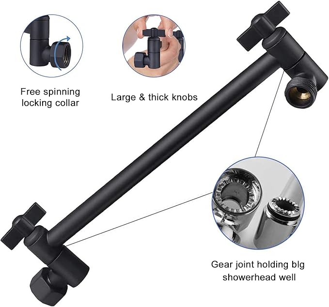 HarJue High Pressure Large Stainless Steel Square Rain ShowerHead With Shower Arm Waterfall Full Body Coverage Easy to Clean and Install (12 Inch With Arm, Matte Black)