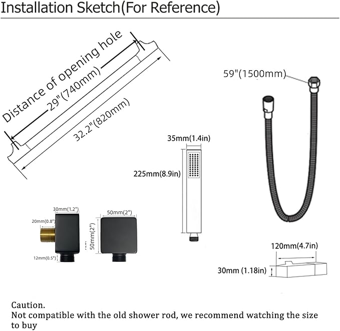 Matte Black Hand Shower with Slide Bar High Pressure Square Shower Head with Handheld Spray 29" Shower Slide Bar Adjustable Height