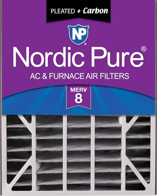 Nordic Pure 20x25x5 (19_3/4 x 24_1/4 x 4_7/8) Air Bear AC Filter Replacement MERV 8 Pleated Plus Carbon 1 Pack