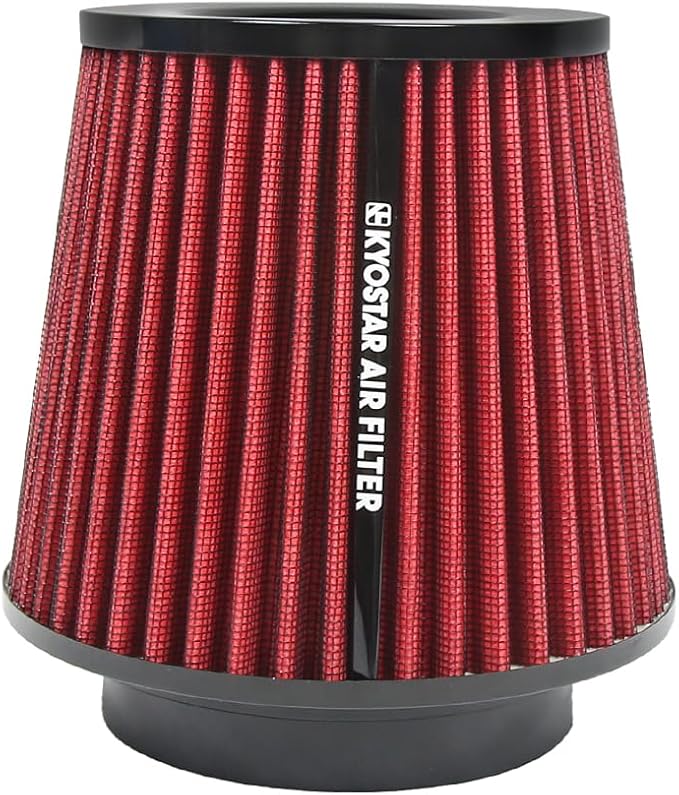 Kyostar 3/3.5/4inch Inlet Cold Air Intake Cone Replacement Performance Washable High Flow Dry Air Filter, Red