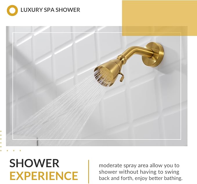 APLusee Brushed Gold Shower Head, High Flow Shower Sprayer with Rotary Joint, Solid Brass