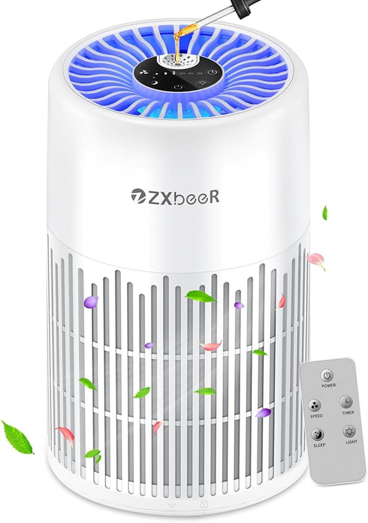 ZXBEER H13 True HEPA Air Purifier with Remote Control, Night Light, Timer, Sleep Mode, Quiet Air Cleaner for Baby, Living Room, Kitchen (White)