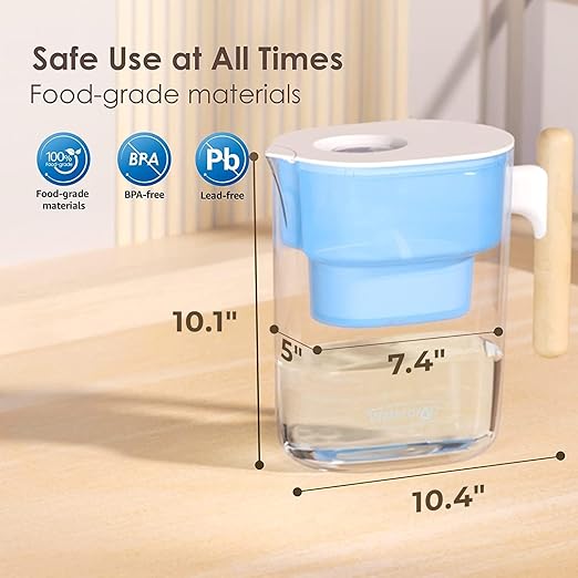 Waterdrop Water Filter Pitcher with 1 Filter, 200-Gallon Long-Life, Chubby 10-Cup Large Water Filter Pitcher, NSF Certified, 5X Times Lifetime, Reduces PFOA/PFOS, BPA Free, Blue