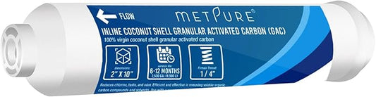 In line Water Filter for IceMaker, Refrigerator, Water Filtration System, Coffee Maker 2" x 10" x 1/4" OD FIP Female Thread GAC Coconut Shell Granular Activated Carbon Post Filter